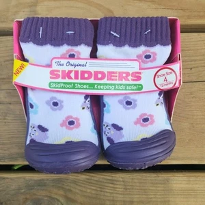 SKIDDERS OWLS FLOWERS SOCKS SLIPPERS SKID PROOF SIZE 4 12 MOS NEW PURPLE RUBBER* - Picture 1 of 2
