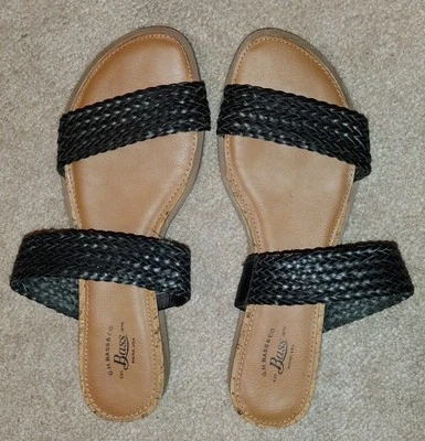 G. H. Bass Women's Braided Sandals Size 7 Black Flat Cork Heel - Image 1 of 4