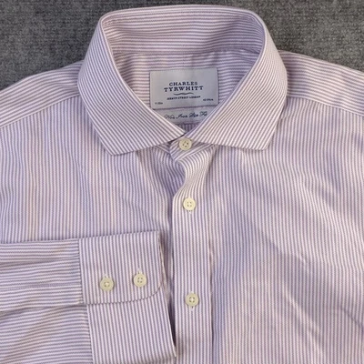 Charles Tyrwhitt Dress Shirt 17 33 Non Iron Slim Fit Purple Vertical Striped - Image 1 of 4