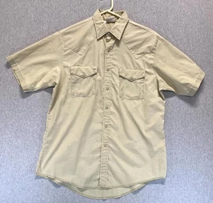 Frontier Western Shirt Mens Medium Tan Cotton Cowboy Pearl Snap Utility Workwear - Picture 1 of 11