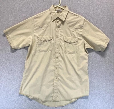 Frontier Western Shirt Mens Medium Tan Cotton Cowboy Pearl Snap Utility Workwear - Image 1 of 4