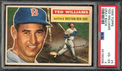 1956 Topps #5 Ted Williams Gray Back HOF Boston Red Sox PSA 4 VG-EX - Image 1 of 2