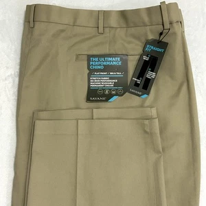 Savane Mens 58x32 Ultimate Performance Chino Pants Big & Tall Stretch Flat Front - Picture 1 of 11