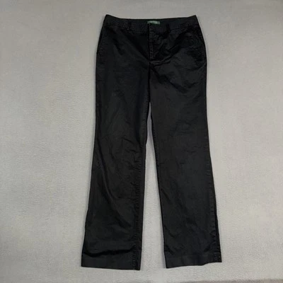 Pantalones para mujer Lauren Ralph Lauren 10 negros rectos tiro medio 100 % algodón preppy Foto 1 de 4