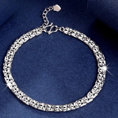 Pure Platinum 950 Chain 4mm Shiny Diamond-cut Bracelet 7.4-7.6g 6.3+1inch - Image 1 of 4