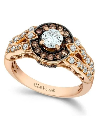 LeVian 14K Rose Gold Bridal Wedding Halo Ring with 1.12 ct White & Brown Diamond - Image 1 of 4
