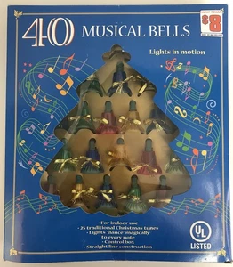 Vintage MUSICAL Flashing Christmas Tree Lights Plastic Bells 25 Carols 40 Lights - Picture 1 of 7