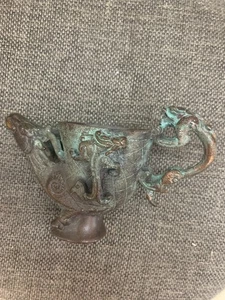 Excellent Large Chinese Bronze Hand Made *Goat Head* W/Lee Dragon Cup - Picture 1 of 8