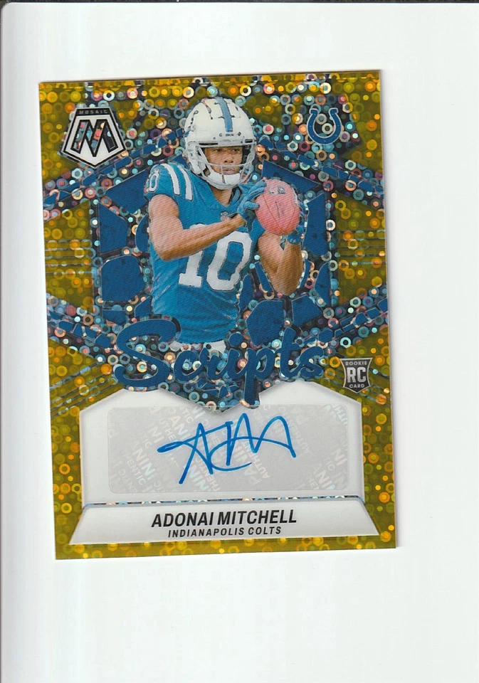 2024 Mosaic Rookie Scripts Adonai Mitchell NO HUDDLE Gold Prizm # 09/10 Gradable - Image 1 of 2