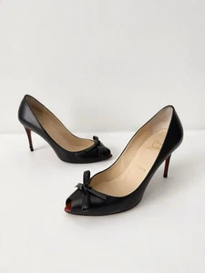 ✨Auténticos zapatos de salón CHRISTIAN LOUBOUTIN Tibunodo 85 mm cuero lazo punta abierta negros talla 37 - Imagen 1 de 18