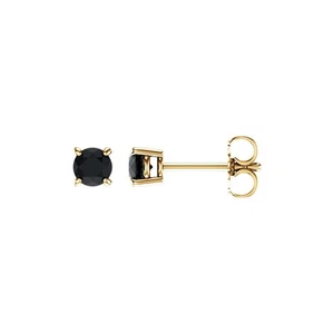 14k Yellow Gold 4 mm Natural Black Onyx Stud Earrings Perfect Gift for Her - Picture 1 of 3