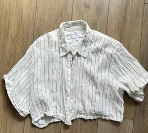 Witchery Linen Cropped Button Up Pin Stripe Shirt Women’s Size 16 - Picture 1 of 6