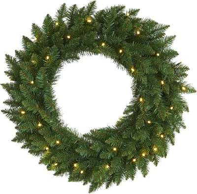 Nearly Natural 24" Green Pine Christmas Wreath w/ 35 Clear LED Lights Holiday De - Image 1 of 4