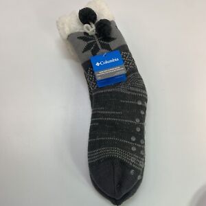 Columbia Women Shoe Size 8-10 Slipper Socks Non Skid Pom Pom Charcoal