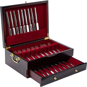 Wooden Silverware Chest without Silverware Double-Layer, Silverware Box Storage - Picture 1 of 6