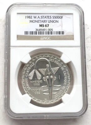 West African 1972 Monetary Union 500 Francs NGC MS67 Essai Silver Coin,UNC - Image 1 of 2