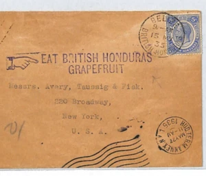 BRITISH HONDURAS Cover Belize GRAPEFRUIT Slogan USA New York 1935{samwells}XJ42 - Picture 1 of 10