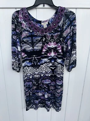 Vestido recto Vertigo Paris para mujer bonito estampado abstracto pedrería talla XL Foto 1 de 4