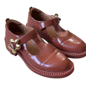 Y2K Xieda Mary Janes Jelly Flat Shoes Womens 38 Brown Plastic Floral Strap Goth - Picture 1 of 14