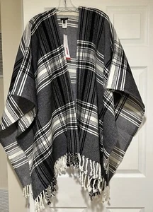 Neu mit Etikett Talbots 1X-3X schwarz und creme gewebt kariert Ruana Halstuch - Bild 1 von 3