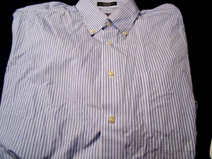 KIRKLAND NO IRON 80/2 PLY BUTTON DOWN DRESS SHIRT NAVY/BLUE/WHITE STRIPE 16.5 33 - Picture 1 of 2