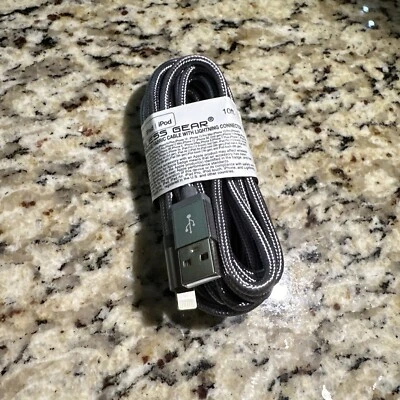10 Foot Grey Wireless Gear Fabric Charging Cable Heavy Duty For iPhone/iPad New - Image 1 of 2