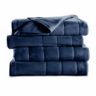 Sunbeam Heated Electric Warming Blanket Quilted Fleece Full Newport Blue