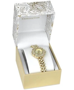 CHARTER CLUB WATCH WOMEN'S GOLD-TONE CRYSTAL FLOWER BRACELET QUARTZ 35 MM NEW - Picture 1 of 4