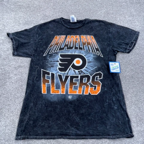 Philadelphia Flyers Shirt Men Large Black Tee Vintage Tubular Faded Retro Adult Cover