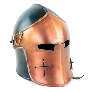 Medieval Barbuta Visored Brushed Steel Knights Armory Templar Crusader's Helmet