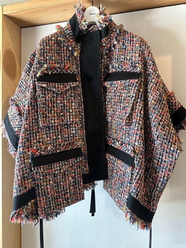 giacca tweed sacai taglia S stile poncho multicolore