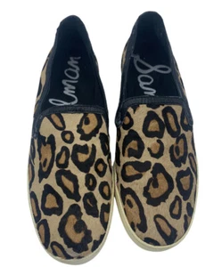 Sam Edelman BECKER Size 8.5 Leather Animal Print Low Top Slip-On Sneakers - Picture 1 of 8