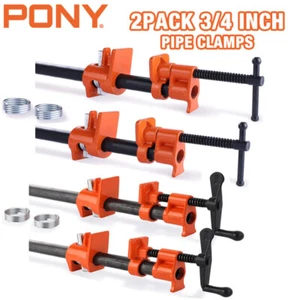 PONY 2-Pack 1/2" / 3/4" Pipe Clamps 52 Wood Gluing Pipe Clamp Fixture Black Pipe - Picture 1 of 14