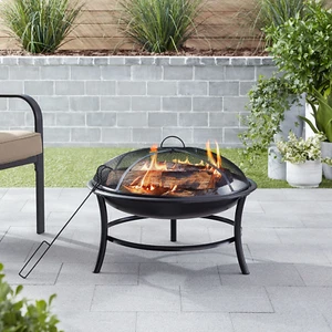 26" round Iron Outdoor Wood Burning Fire Pit, Black - Picture 1 of 12
