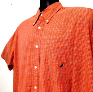 Nautica Herren Hemd Größe Large orange kariert marine Segelboot Tasche Button Down - Bild 1 von 8