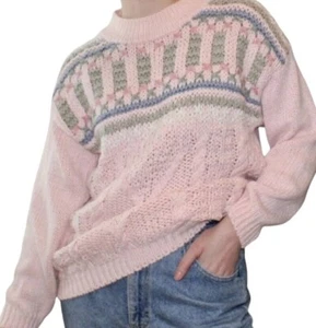Bramble Lane Knitted by hand pink padded shoulders Ramie sweater Size-L - Picture 1 of 10