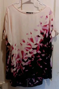 APT 9 Blouse Woman Plus Size 1X Pink Geometric Cold Sleeve Semi Sheer Hi Low Hem - Picture 1 of 13