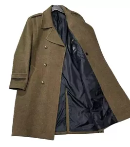 Zara Wool Chester Long Coat Double Gold Button Long Khaki Green Used Size L - Picture 1 of 5