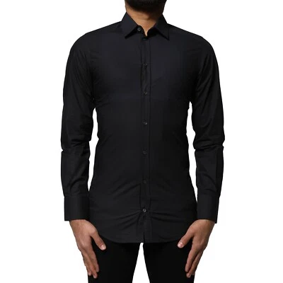 DOLCE & GABBANA Shirt Black Cotton GOLD Long Sleeves Dress 37/US14.5/XS 330usd - Image 1 of 4