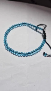 Sky Topaz Gemstone 4 mm Beads 8" Thred Adjustable Handmade Bracelets - Picture 1 of 8