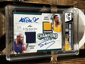Leaf ITG Used Magic Johnson Shaquille O'Neal Platinum Dual Auto 2/4 HGA 9 MINT - Picture 1 of 3