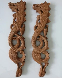 Wood Carvings depicting Serpents or Dragons. Set of 2. Kauri Wood. 54cm Long. - Picture 1 of 8