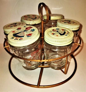 Vtg Cocktail Delight Cheese and Reese Pure Jelly Jars by Hazel Atlas with Caddy - Picture 1 of 11