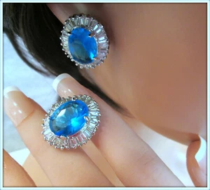 TOURMALINE BLUE GEMSTONE 18 K GOLD FILLED LADIES  EARRING - Picture 1 of 6