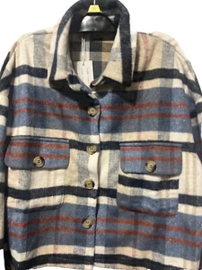 Simplee Women's Cropped Flannel Plaid Shacket Wool Blend Jacket Coat Size Small - Picture 1 of 14