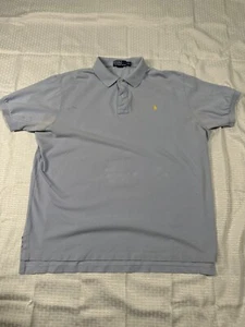 Ralph Lauren Polo Shirt Men 2XL Light Blue Solid Short Sleeve Button Pony Collar - Picture 1 of 4