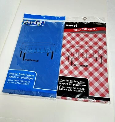 Plastic Table Covers, 54” x 108” Rectangle, Lot of 2, Red & Royal Blue, New - Image 1 of 4