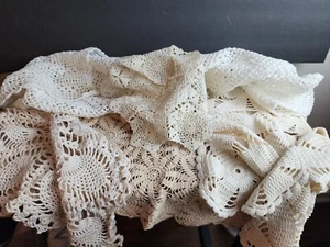 Lot of 5 Vintage Crocheted Lace Doilies Doily Few Stains Tears Rectangles - Picture 1 of 12