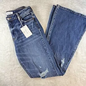 Cello Denim Blue Jeans High Rise Flare / Bell Bottom Junior's Size 7 Distressed - Picture 1 of 16