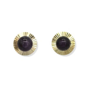 14K Yellow Gold Cabochon Amethyst Stud Earrings - Picture 1 of 5